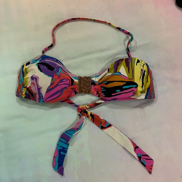 EUC ABS Colorful Abstract Print Bandeau Top with Leather Accent Sz 6 - Picture 1 of 7